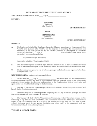 Picture of Declaration of Trust for Vacation Time Share Purchase