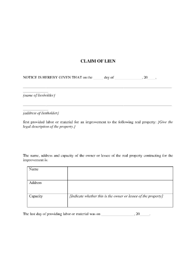 Michigan Claim of Lien Form