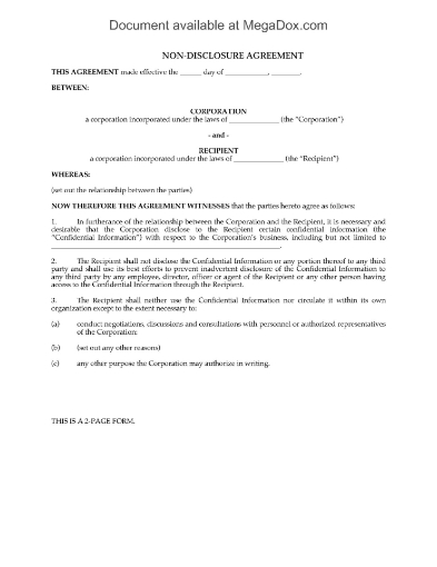 Picture of Nondisclosure Agreement for Third Parties