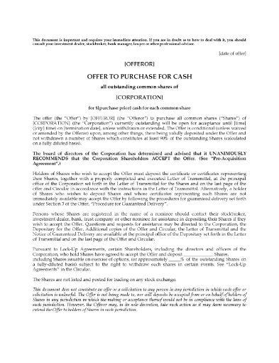 Alberta Takeover Offer to Purchase Common Shares