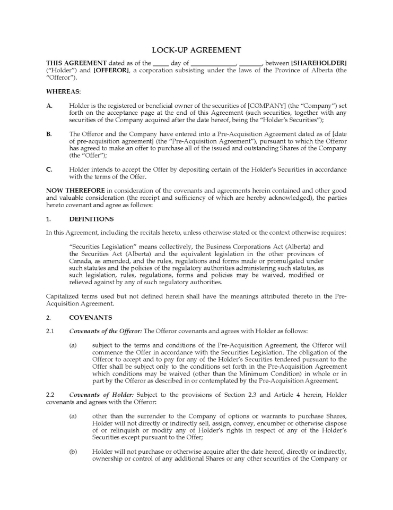Alberta Share Lockup Agreement (takeover bid)