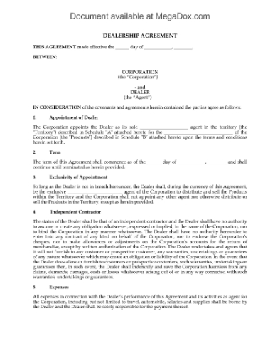 Picture of Exclusive Dealership Agreement