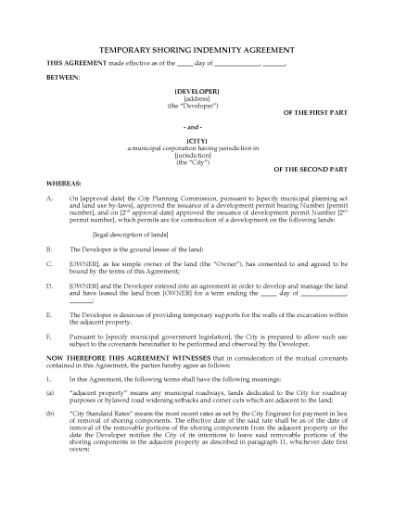 Picture of Temporary Shoring Indemnity Agreement