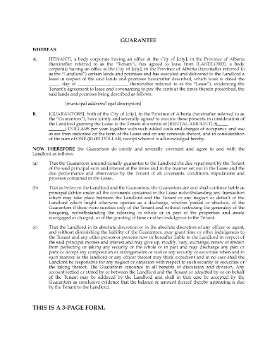 Alberta Guarantee of Commercial Lease