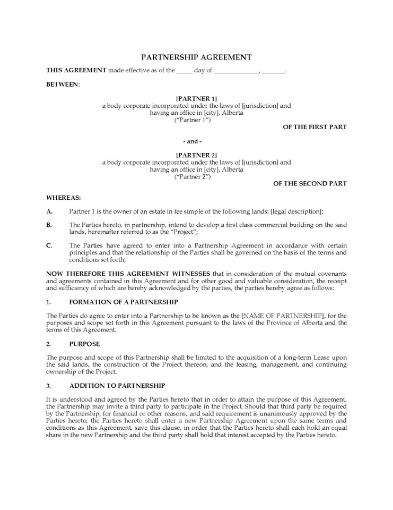 Alberta Land Development Partnership Agreement