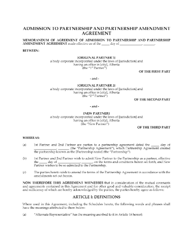 Alberta Land Development Partnership New Partner Agreement