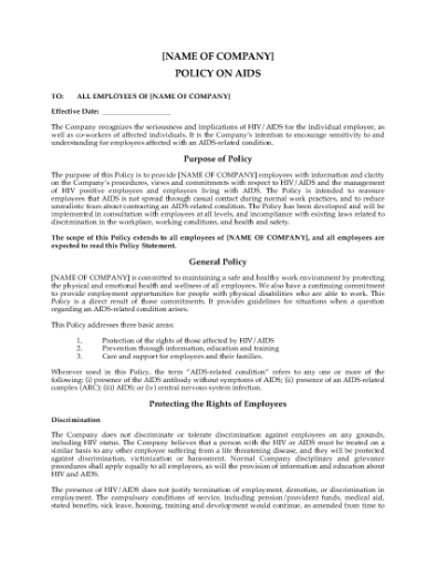 Picture of AIDS and HIV Company Policy Statement