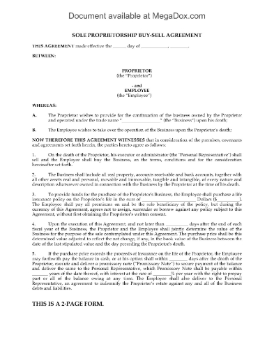 Sole Proprietorship Buy-Sell Agreement