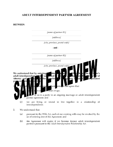 Alberta Adult Interdependent Partner Agreement