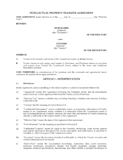 United Kingdom Intellectual Property Transfer Agreement