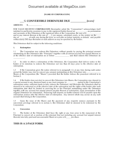 Picture of Convertible Debenture