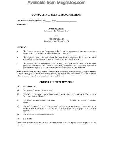 Canada Consulting Contract with confidentiality provisions