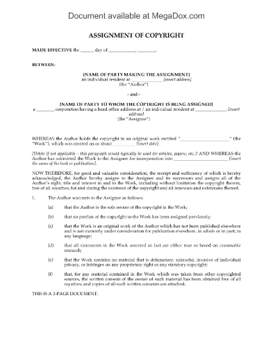 Assignment of Copyright for Written Work
