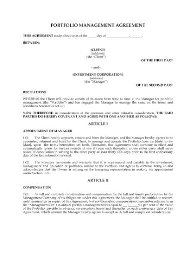 Picture of Portfolio Management Agreement | Canada