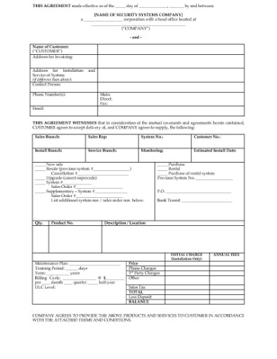 Picture of Commercial Alarm Security System Agreement