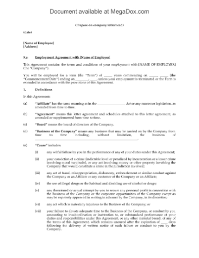 Picture of Employment Contract for Management Position