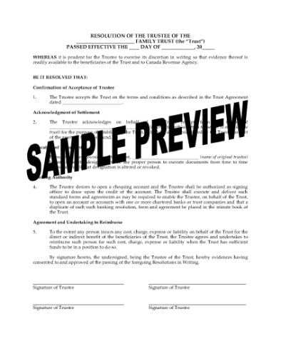 Picture of Family Trust Forms to Set Up Trust | Canada