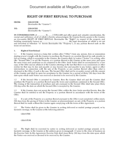 Picture of Right of First Refusal to Purchase Property | Canada