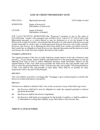 Picture of Line of Credit Promissory Note