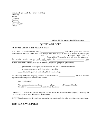 Arizona Quitclaim Deed for joint ownership