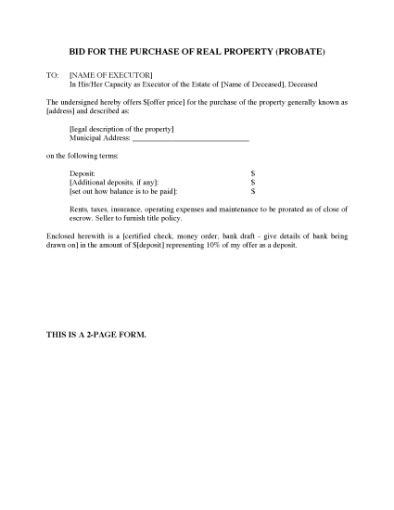 Picture of California Real Property Bid Form