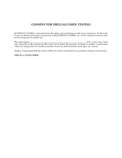 Picture of Employee Consent to Drug and Alcohol Testing