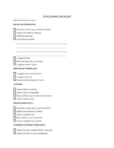 Picture of Litigation File Progress Checklist | USA