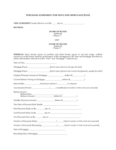 Picture of Purchase Agreement for Mortgage | USA