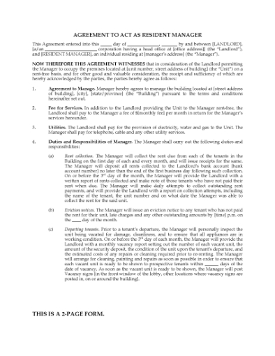 Picture of Resident Manager Agreement for Rental Building