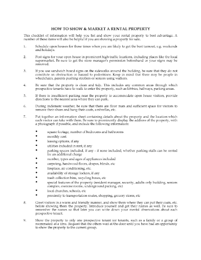 Checklist for Showing and Marketing a Rental Property