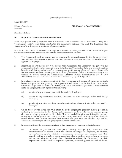 Picture of California Employee Separation Agreement and General Release