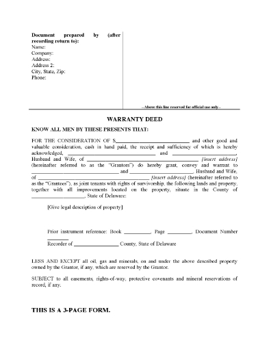 Delaware General Warranty Deed for Joint Owners