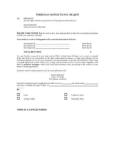 California 3-Day Notice to Pay or Quit