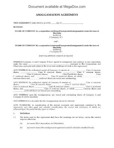 Manitoba Amalgamation Agreement
