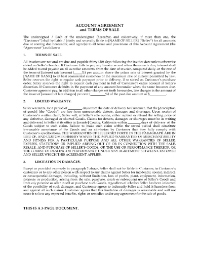 California Customer Account Agreement and Terms of Sale