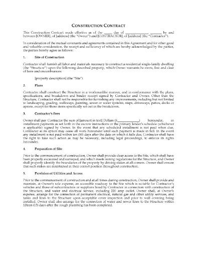 USA Short Form Construction Contract