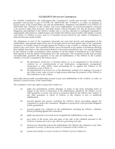 Picture of California Guaranty of Debt Obligation
