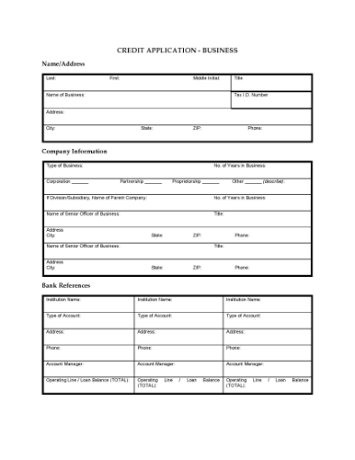 Picture of Credit Application Package for Corporate Customers