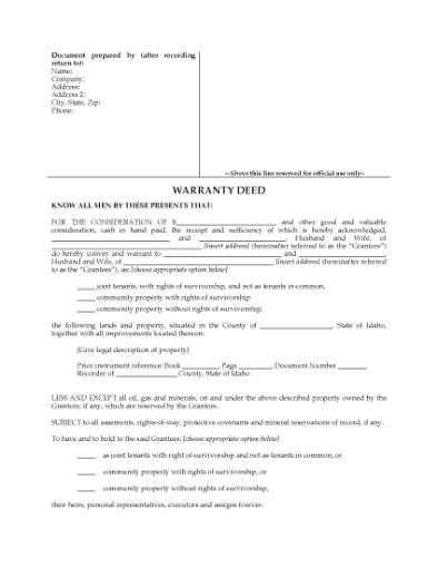 Picture of Idaho General Warranty Deed for Joint Owners