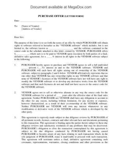 Picture of Offer to Purchase Interest in Software