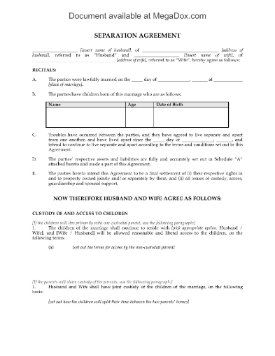 Canada Separation Agreement