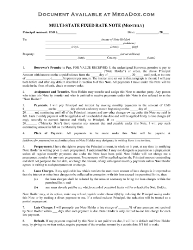 Picture of Multistate Fixed Rate Note (Monthly) | USA