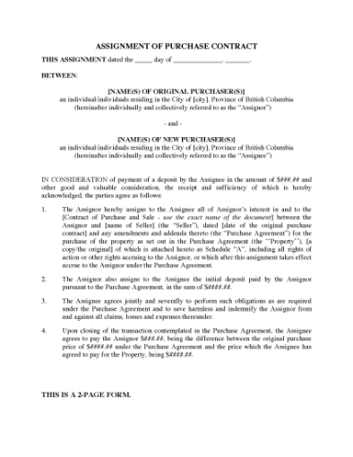 Picture of British Columbia Assignment of Real Estate Purchase Contract