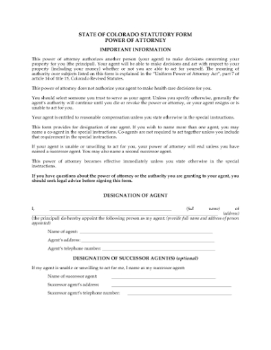 Picture of Colorado Statutory Form Power of Attorney