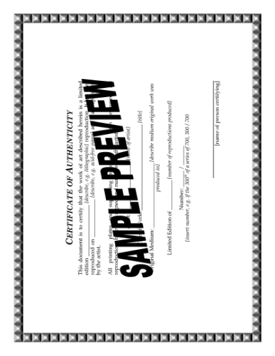 Picture of Certificate of Authenticity of Limited Edition Work