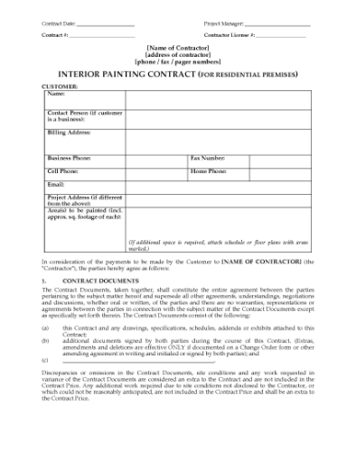 Picture of Interior Painting Contract for Residential Premises