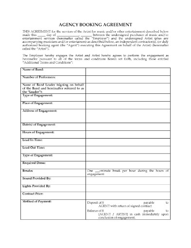 Booking Agreement with Nightclub