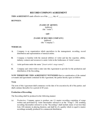 Picture of Recording Contract Agreement