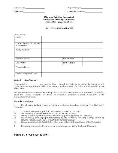 Painting Limited Warranty Certificate