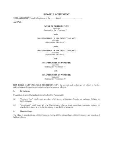 Picture of Ontario Shareholder Buy-Sell Agreement
